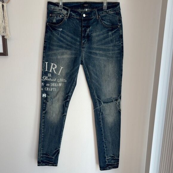 Amiri Arts District Embroidered Jeans River Indigo Stack Skinny men’s 36 EUC! - Picture 1 of 13